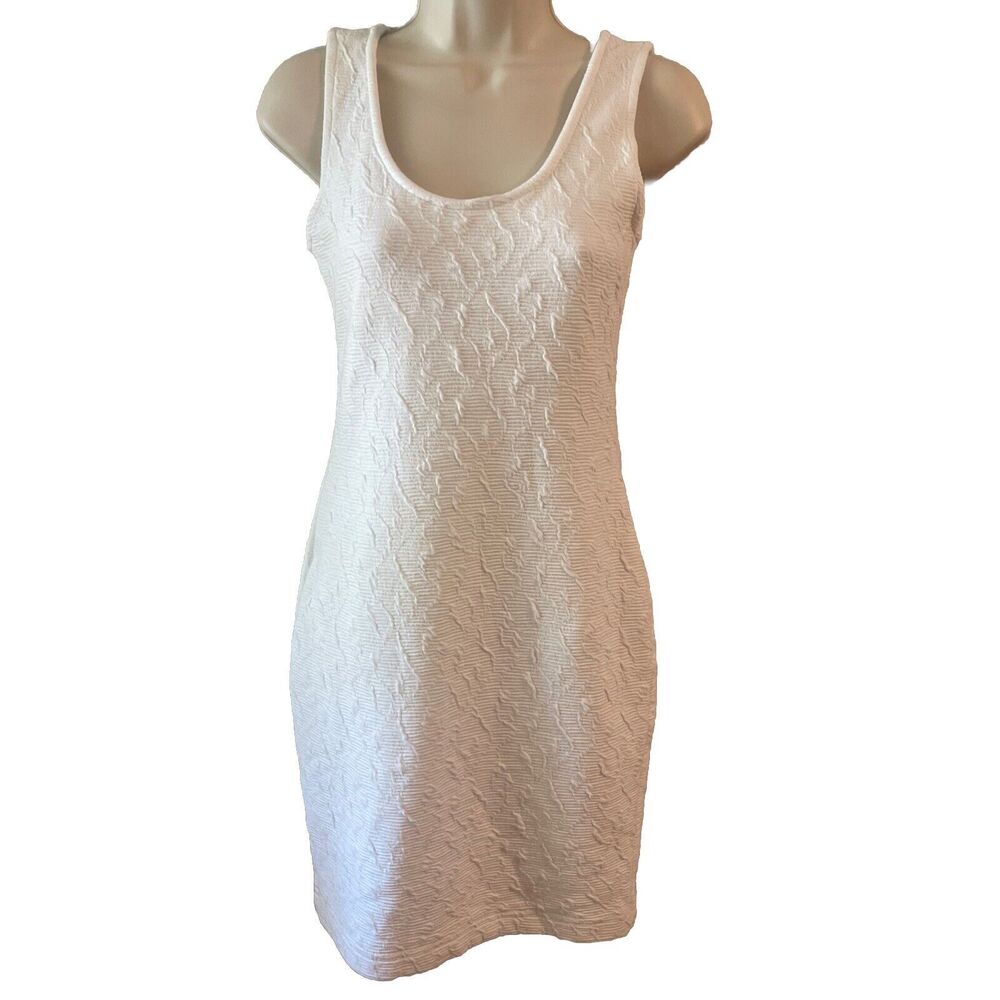 Vintage Manik In Mini Dress Spandex Jacquard Body Con White With Bows Size 2